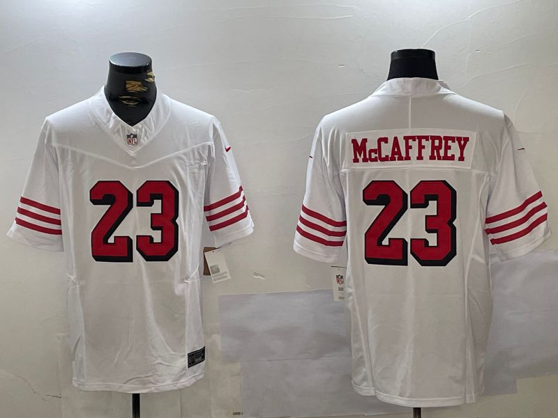 Men San Francisco 49ers 23 Mccaffrey White Three generations 2024 Nike Vapor Limited NFL Jersey style 1
